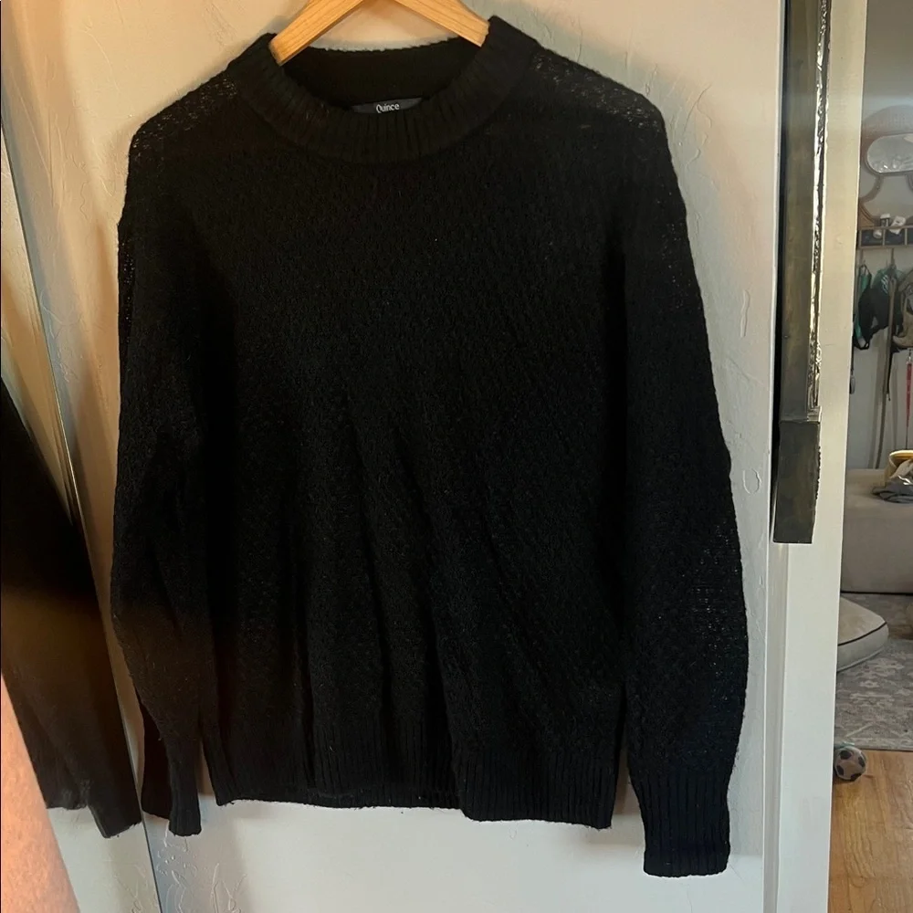Quince women’s oversized textured Crewneck Sweater in Black